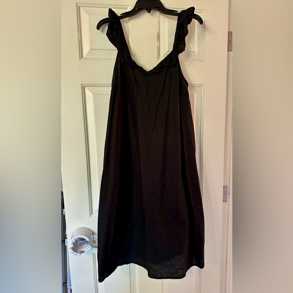 Black Sleeveless Linen Dress with Ruffle Straps